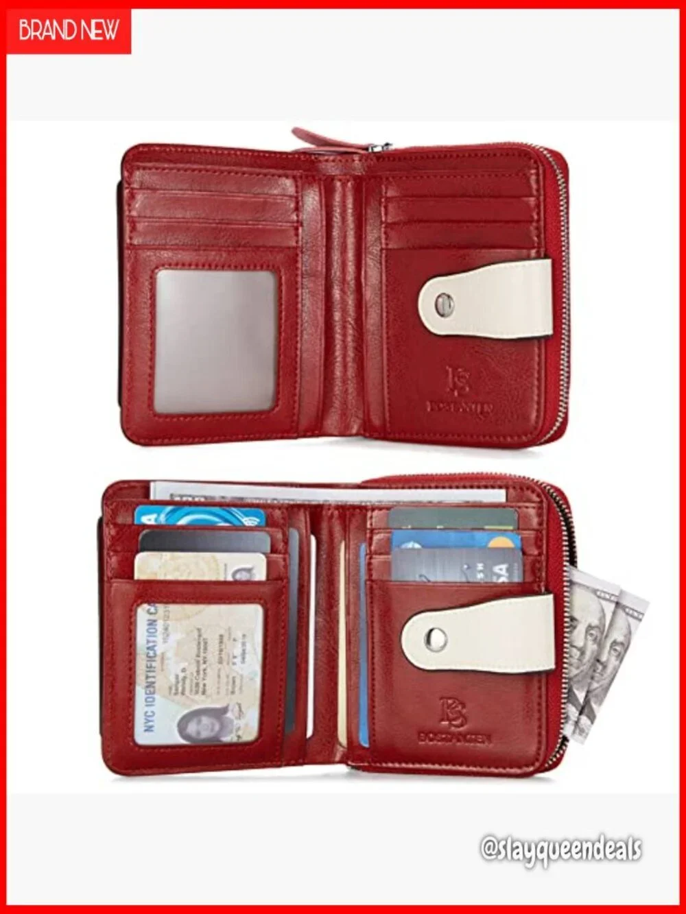 Leather RFID Blocking Bifold Wallet with Zipper Pocket Compact Size